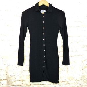 Princess Polly Elody Dress Women US 4 S Black Mini Button Stretch Bodycon Goth